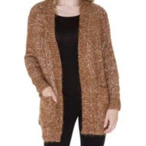 WOMENS KHAKI/BROWN FLICKERED BOUCLE CARDIGAN W/POCKETS - NWT - SZ: OS